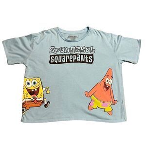 SpongeBob Square Pants T-shirt Junior's Size XXL Blue Cropped Nickelodeon